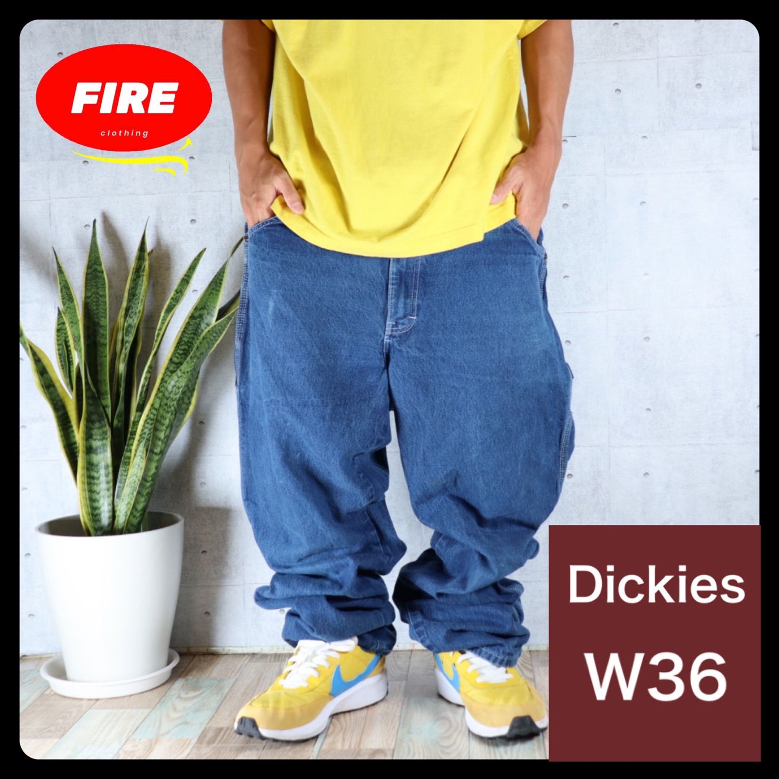 FB460 Dickies ワークデニム ペインターパンツ ダボパン W36 - FIRE