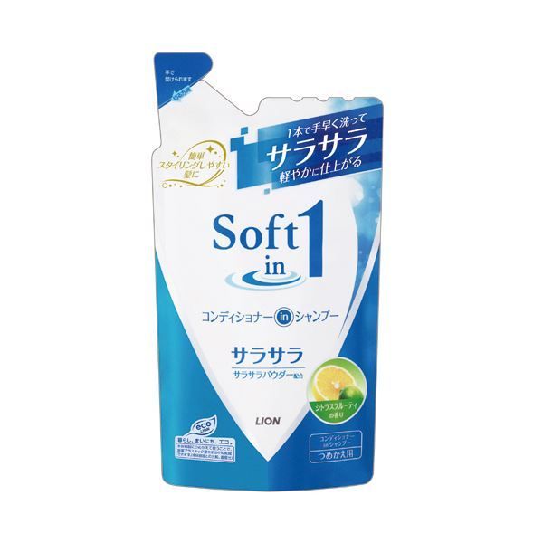 (まとめ) ライオン ソフトインワン コンディショナーインシャンプー サラサラ つめかえ用 380ml 1個  