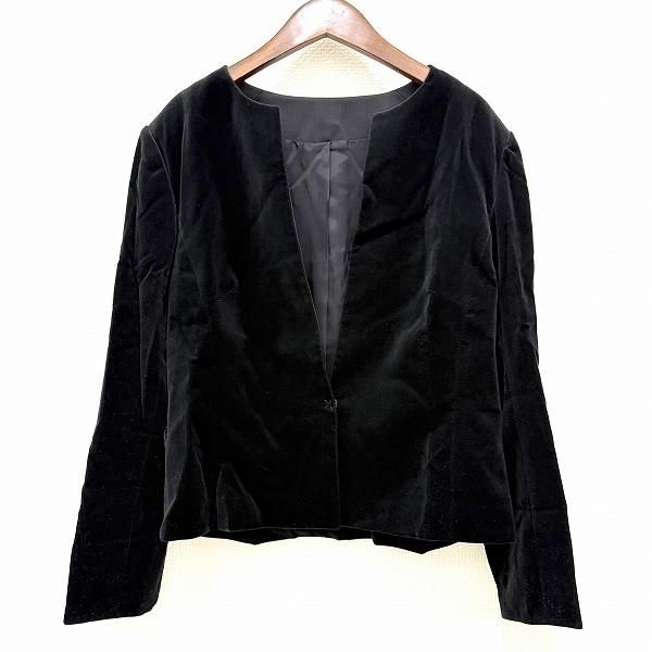 wnc レリアン Leilian ジャケット 13+ 黒 ベロア調 ノーカラー