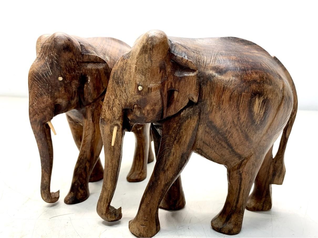 象の置物 木製2体