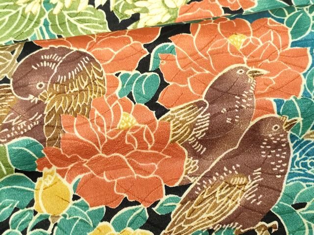 平和屋着物▽上質な小紋 単衣 型染め 更紗花文 正絹 逸品