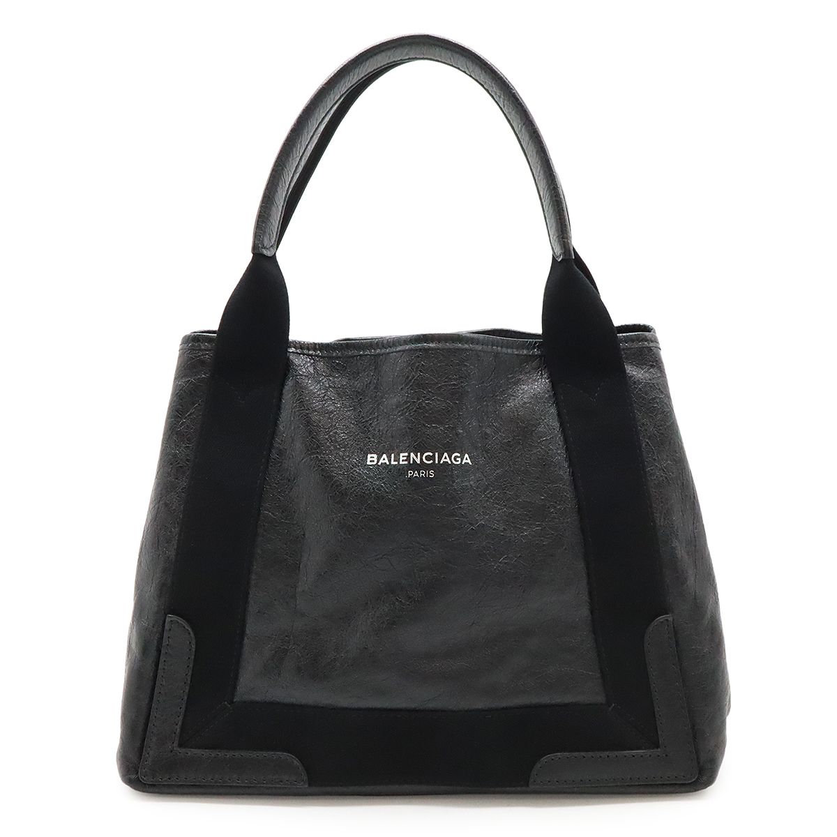 美品＊バレンシアガ ネイビーカバス S トートバッグ パンチング レザー 黒 美品 バレンシアガ ネイビーカバス S トートバッグ レザー 紺色