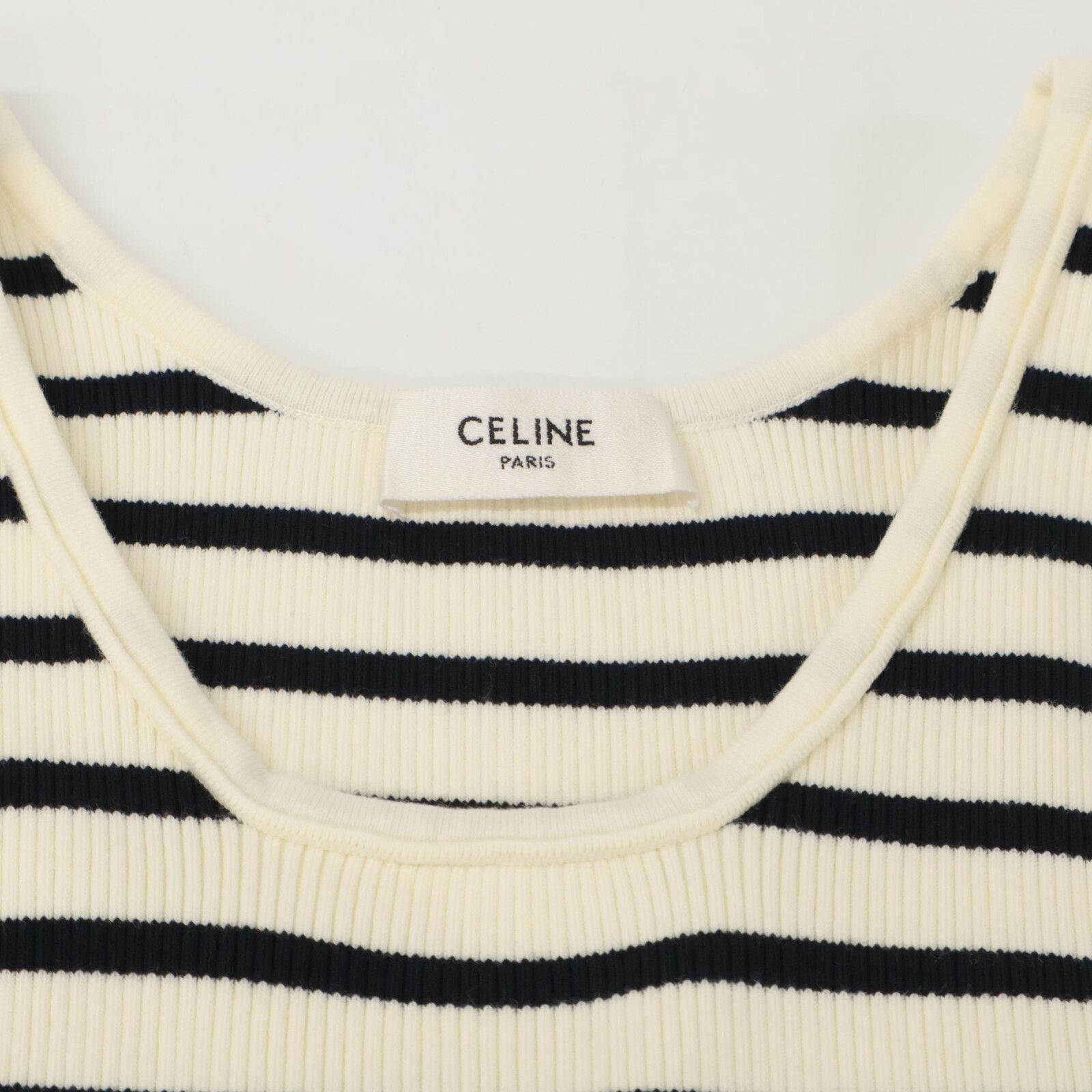 CELINE セリーヌ 2A220372N ﾛｺﾞ ｽﾎﾟｰﾂﾌﾞﾗ ﾎﾞｰﾀﾞｰ ﾀﾝｸﾄｯﾌﾟ M - メルカリ