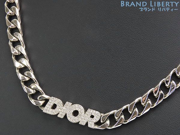 ディオール オム Dior Homme ITALIC チェーンリンク ラインストーン ロゴ ネックレス シルバー クリスタル N1507HOMMT_D001