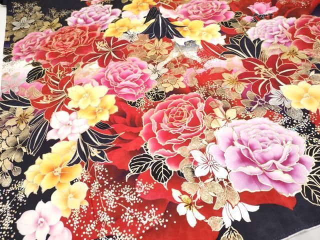 平和屋本店■極上　華道家　假屋崎省吾プロデュース　きものの世界　振袖　刺繍　草花文　暈し染め　金銀彩　濃紺地　逸品　CYAA2200s5 平和屋本店□極上 華道家 假屋崎省吾プロデュース きものの世界 振袖