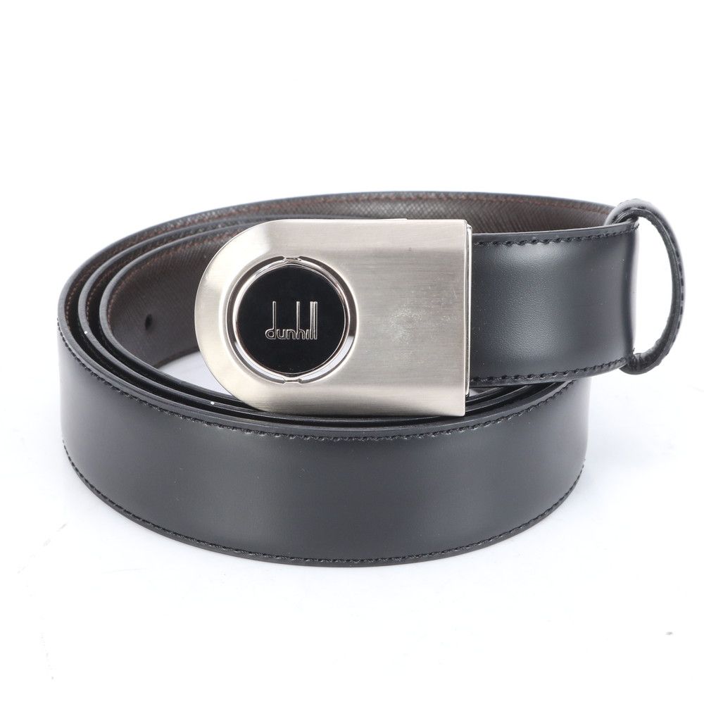 dunhill ダンヒル ロゴベルト レザー シルバー 美品 ダンヒル シルバー ロゴ バックル レザー ベルト ブラック
