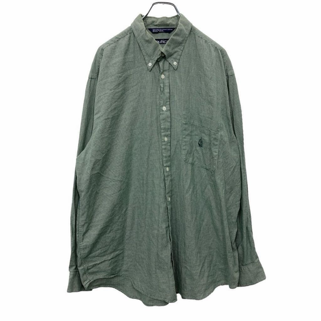 NAUTICA 長袖 シャツ XLサイズ ノーティカ 胸ポケット チェック柄 グリーン 古着卸 アメリカ仕入 t2407-3865
