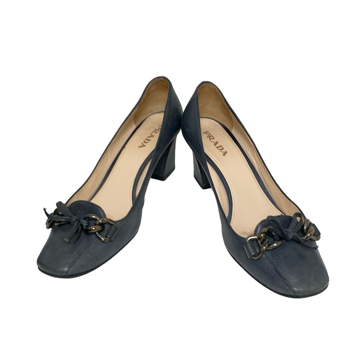 無料配達 PRADA プラダ パンプス 37 レディース - ネイビー レザー 【送料無料】＋【高品質】!