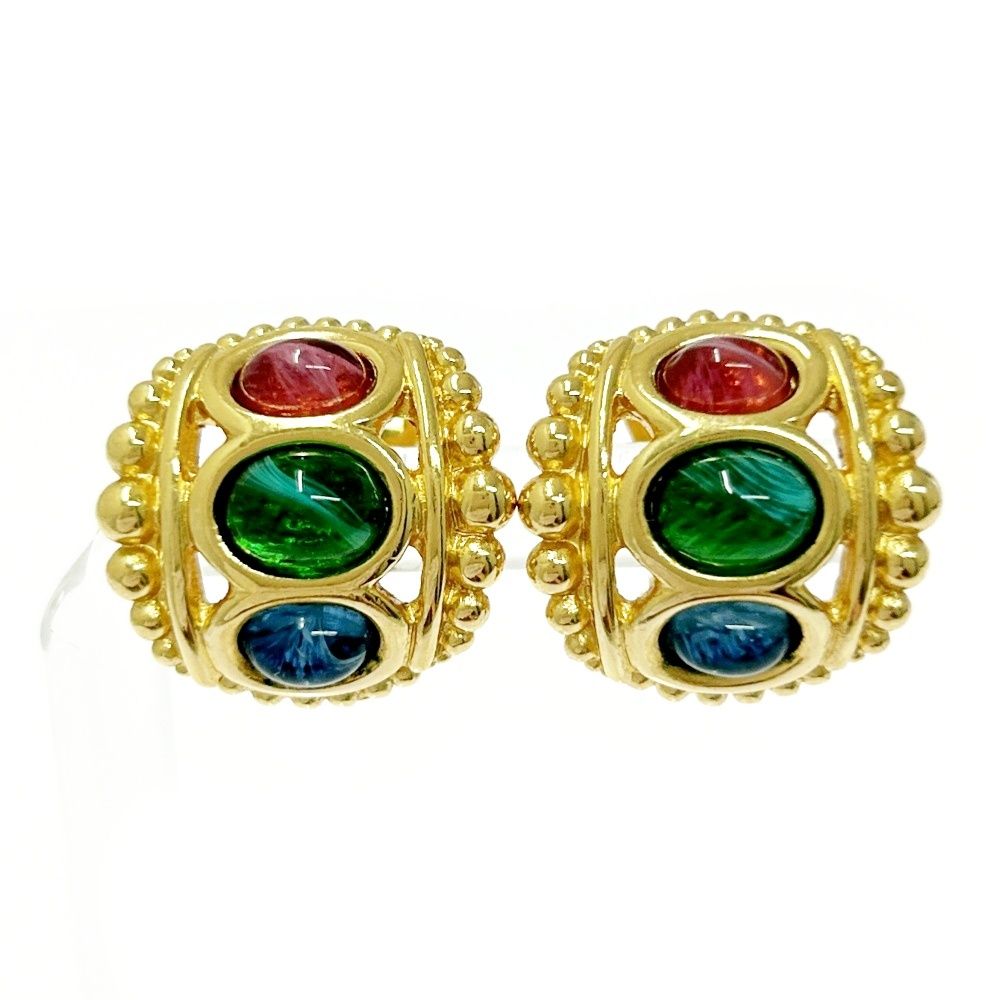 Christian Dior クリスチャンディオール GP カラーストーン イヤリング ブルー グリーン ピンク 491973 イヤリング