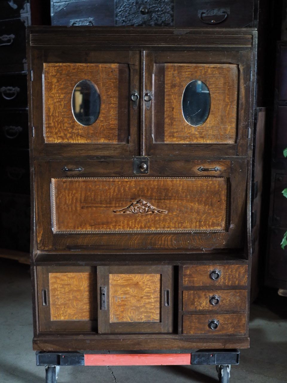 鏡付きレトロなキャビネット 昭和初期 古録展 送料無料 品番F4504