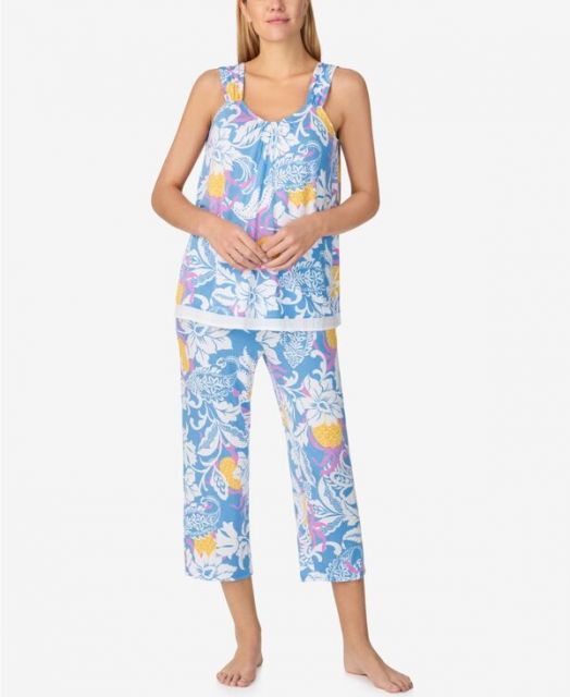 送料無料 エレントレイシー レディース ナイトウェア アンダーウェア Women s Sleeveless Crop Pajama Set Blue Multi