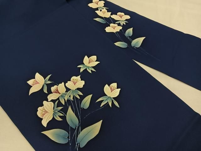 平和屋着物◎塩瀬 九寸名古屋帯 草花文 金彩 正絹 逸品