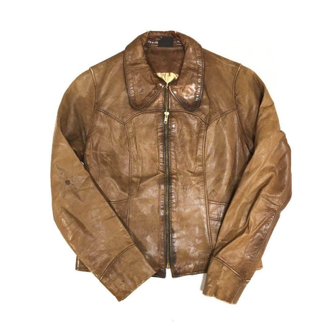70s USA製 レザー ジャケット 牛革 CHAMPLAIN ビンテージ 古着 L