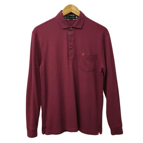 ザ スコッチ ハウス The Scotch House シャツ ポロシャツ プルオーバー スタンダード 刺繍 ロゴ スリット 長袖 M 赤 紫 レッド パープル