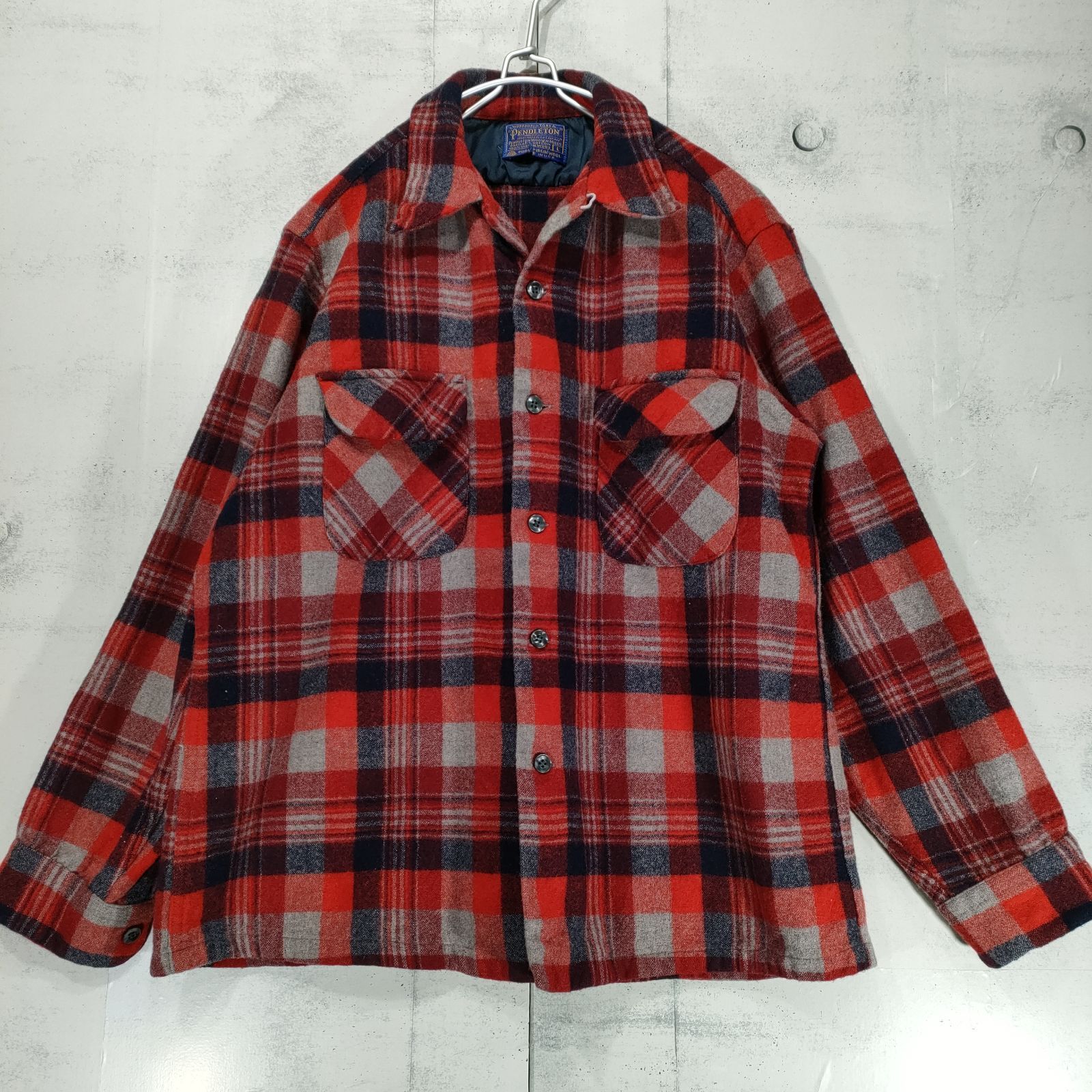70s】好配色PENDLETONペンドルトン オープンカラー チェック ウール 