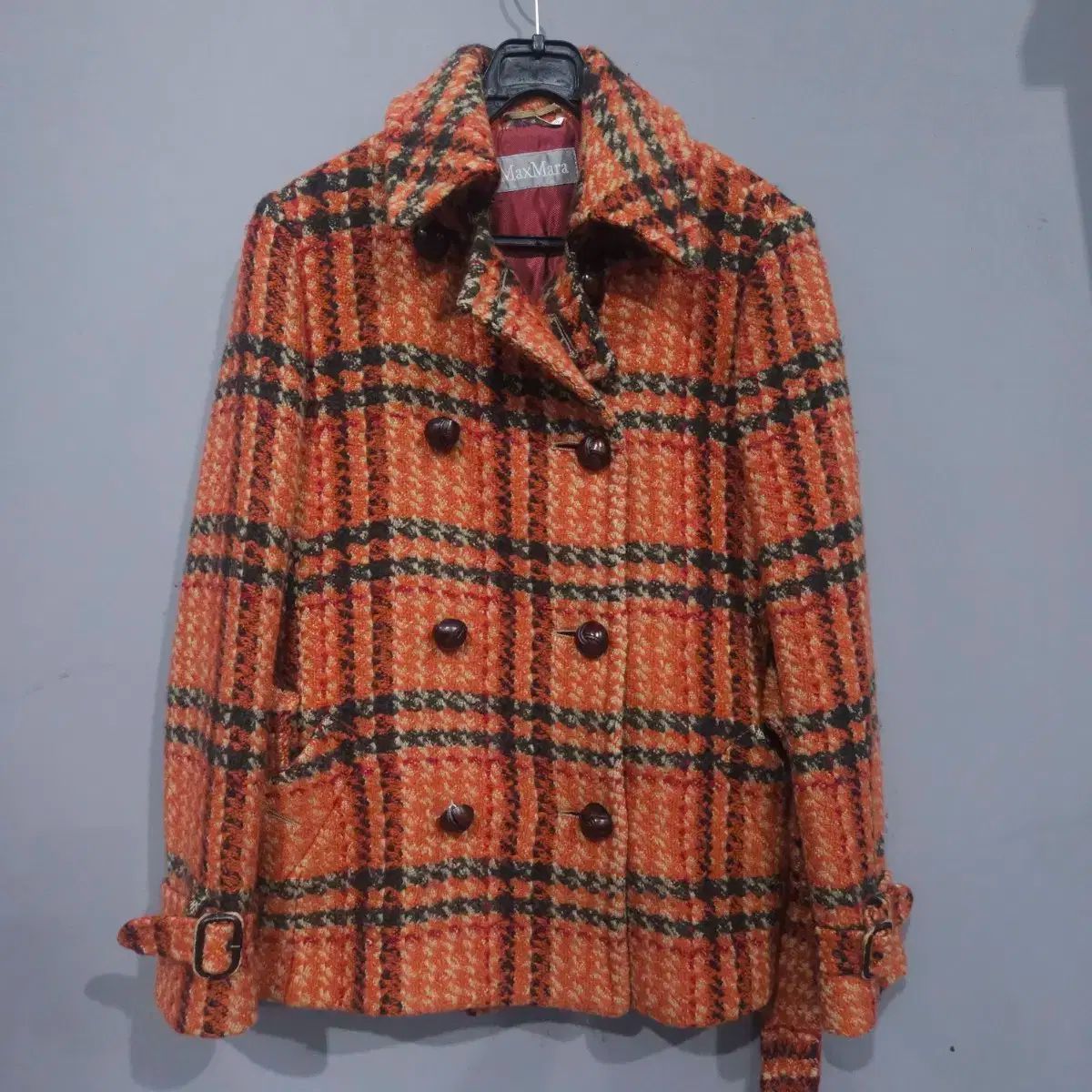 MAX MARA マックスマーラ 55サイズ オレンジ CHECK ツイード ジャケット