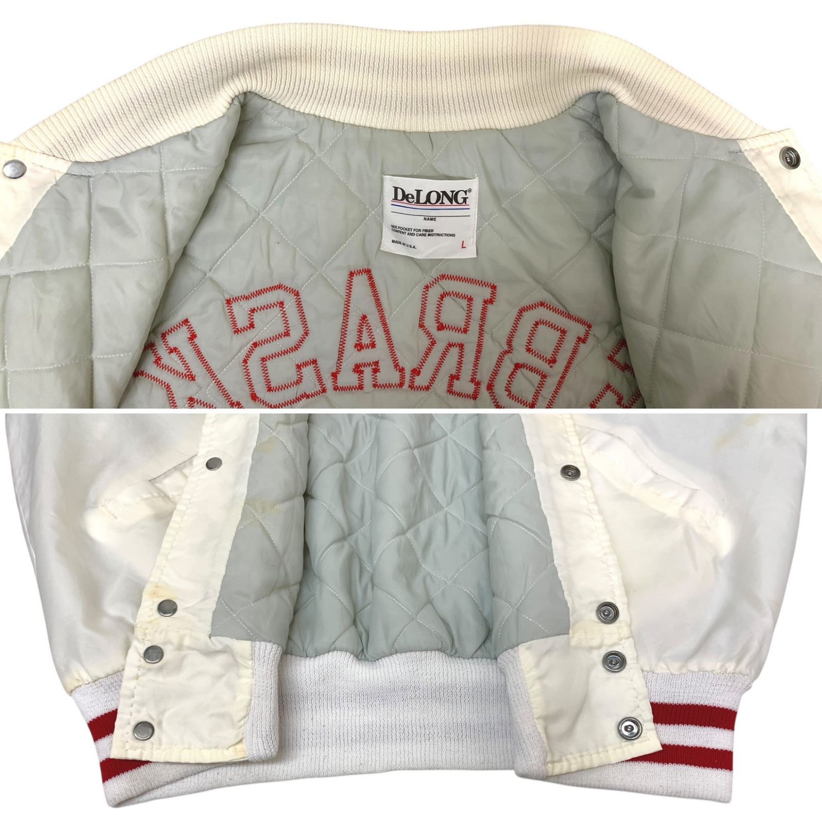 アメリカ製スタジャン　ビンテージ90s Delondデロング刺繍ロゴ　ウール生地 90s USA製 DeLONGデロング セーラーカラー メルトン ウール