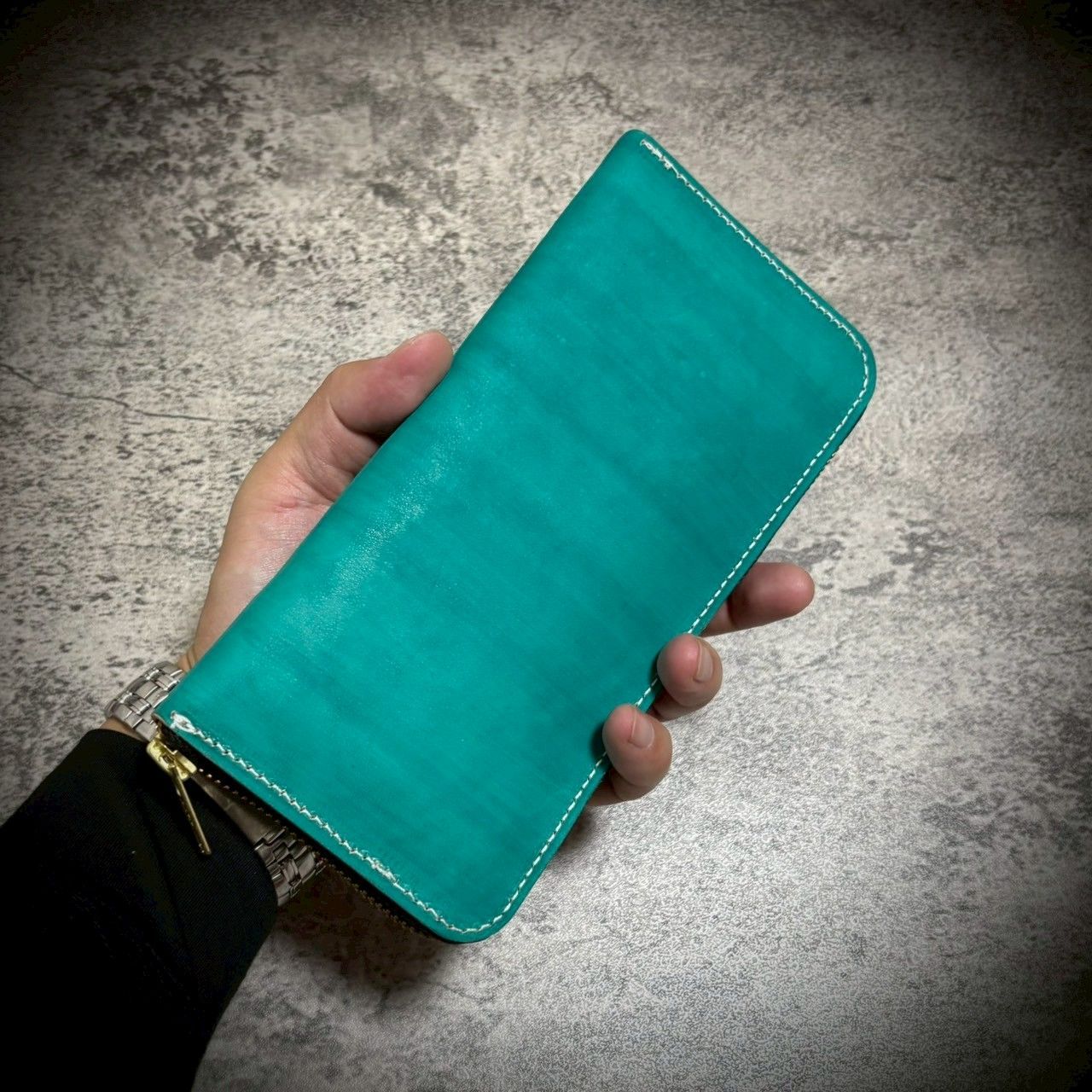 新品 本革 フルレザー メンズ 長財布 ラウンドファスナー ヌメ革 生成