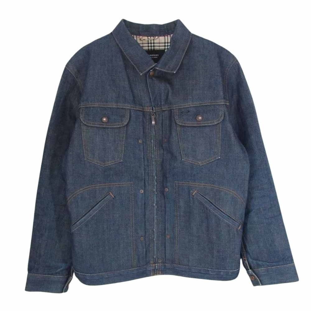 BURBERRY BLACK LABEL バーバリーブラックレーベル BMP48-230-28 ジップアップ リジッド デニム ジャケット 襟裏ノバチェック インディゴブルー系 L【中古】