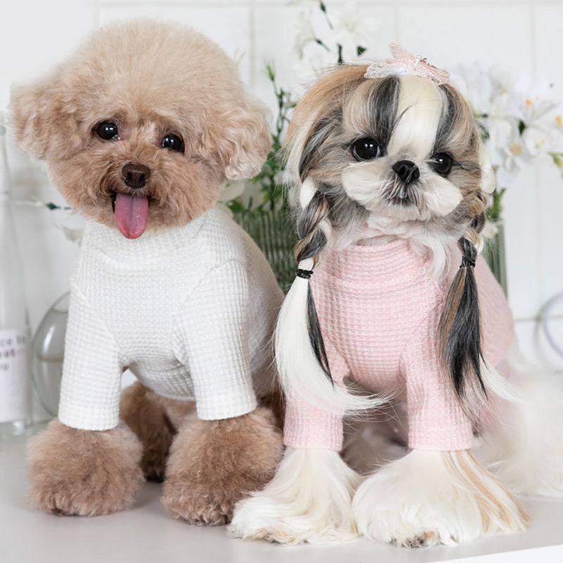 【クリアランスセール！】最終価格！送料込【犬服】ワッフル ラメ入り 長袖 ハイネックシャツ