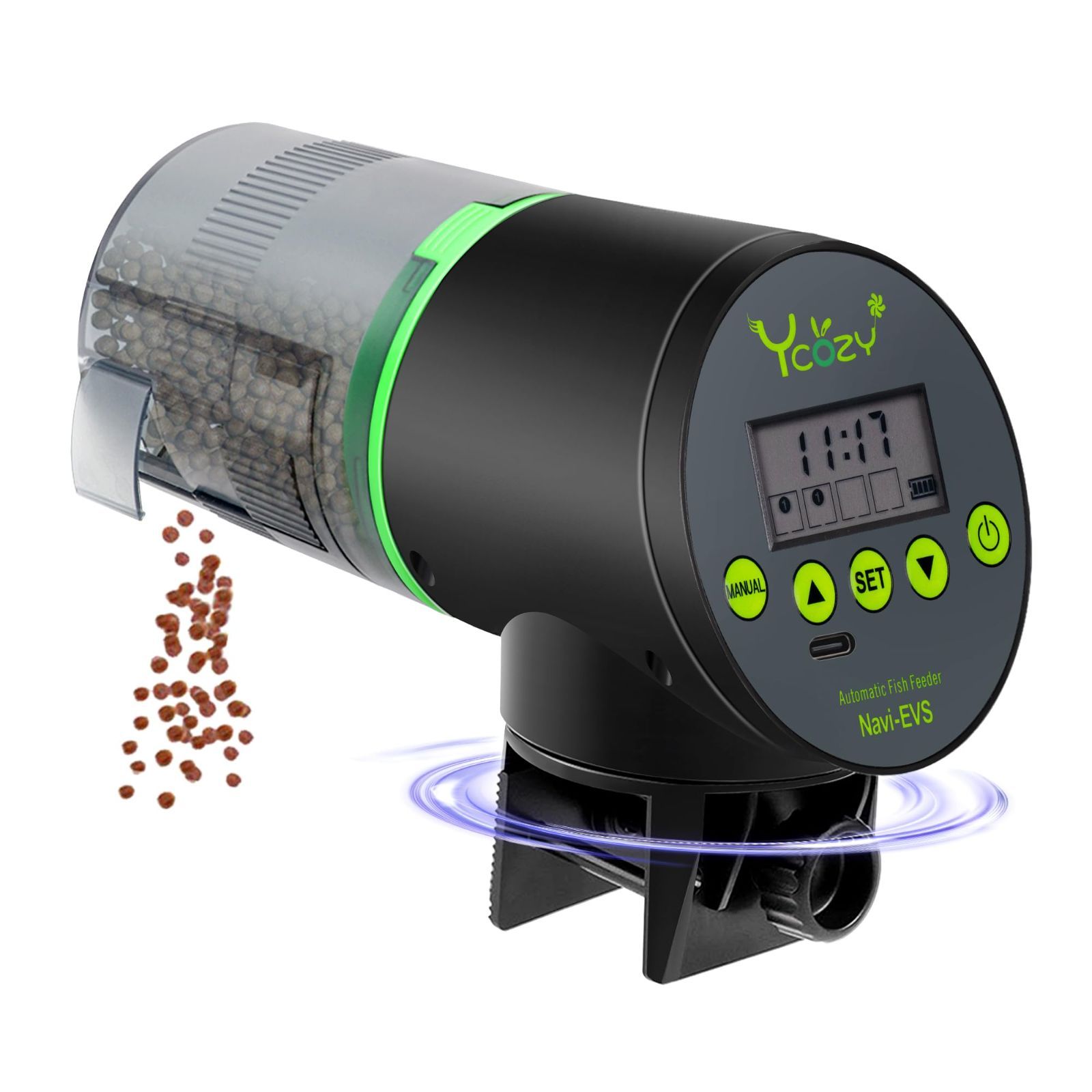 ブラック Ycozy 魚自動給餌器 二代 USB充電式 湿気防止 水族水槽用タイムフィーダー 熱帯魚 金魚 オートフィーダー 水槽 自動餌やり機 餌やり器 | Navi-EVS