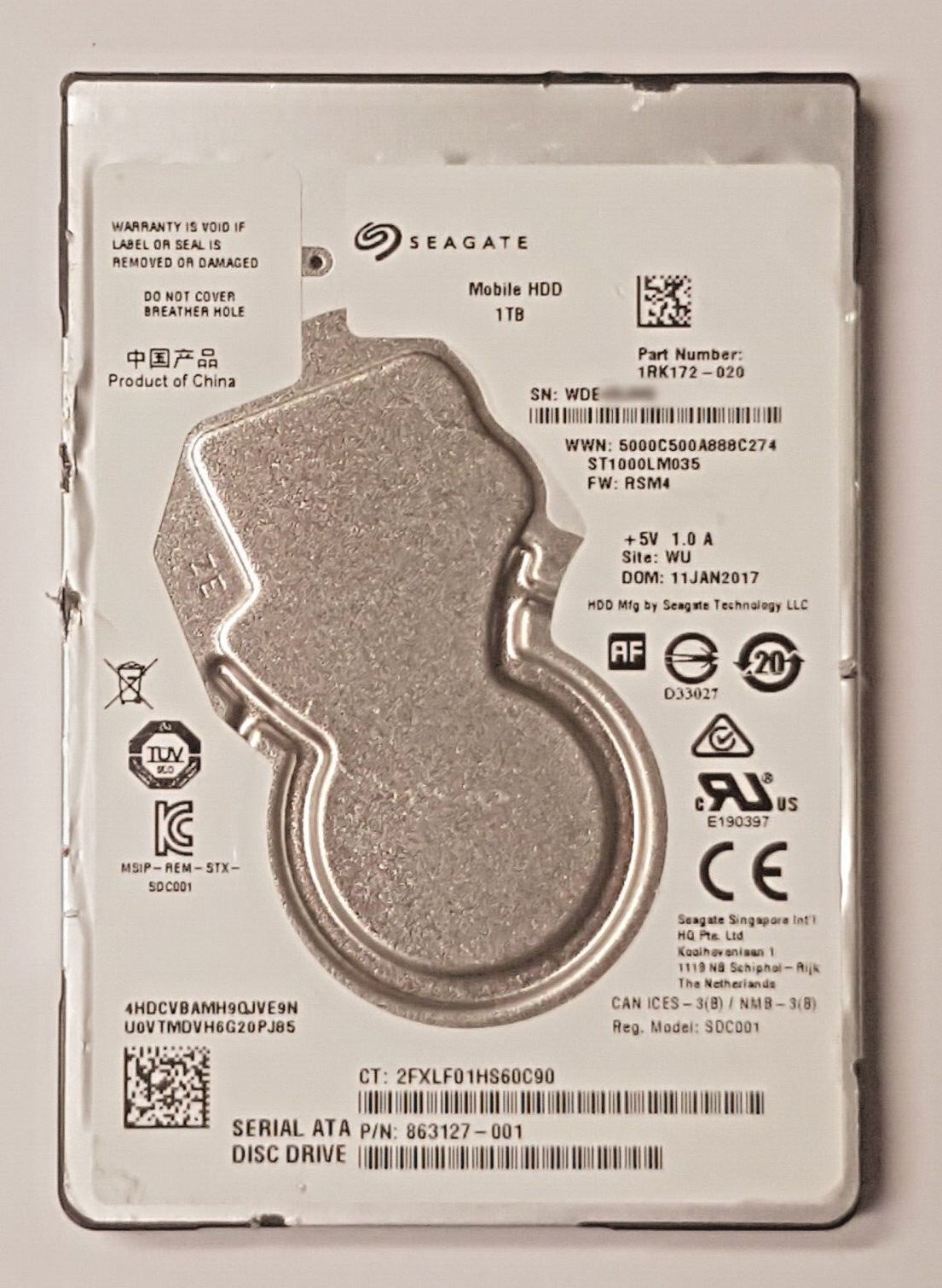 1 TB SATA Seagate モバイル HDD ST1000LM035 5400rpm 128MB 2，5