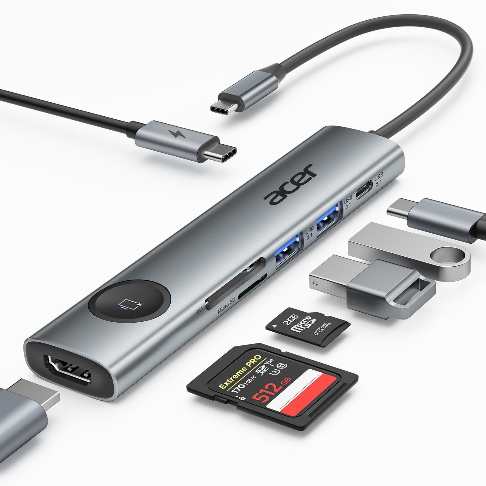 【在庫セール】USB C ハブ 7-in-1 type-c 変換アダプタ4K@60Hz HDMIドッキングステーション画面開/閉ボタンusbハブUSB 3.1 ポート×2 PD 100W 急速充電 SDカードリーダー Acer マルチポート アダプタ MacB