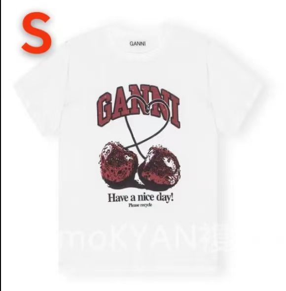 【GANNI 】✨ガニーWHITE RELAXED CHERRY  T－Shirt  半袖 Tシャツ  レディース カットソー コットン ロゴT クルーネック SIZE:S