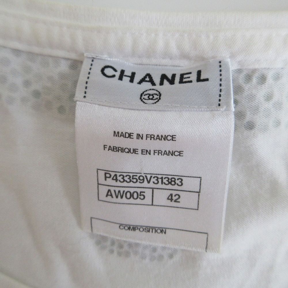 CHANEL◆ビジュー/ノースリーブカットソー/36/コットン/WHT/P43359V31383 CHANEL シャネル P43359V31383 ココマーク ビジュー デザイン