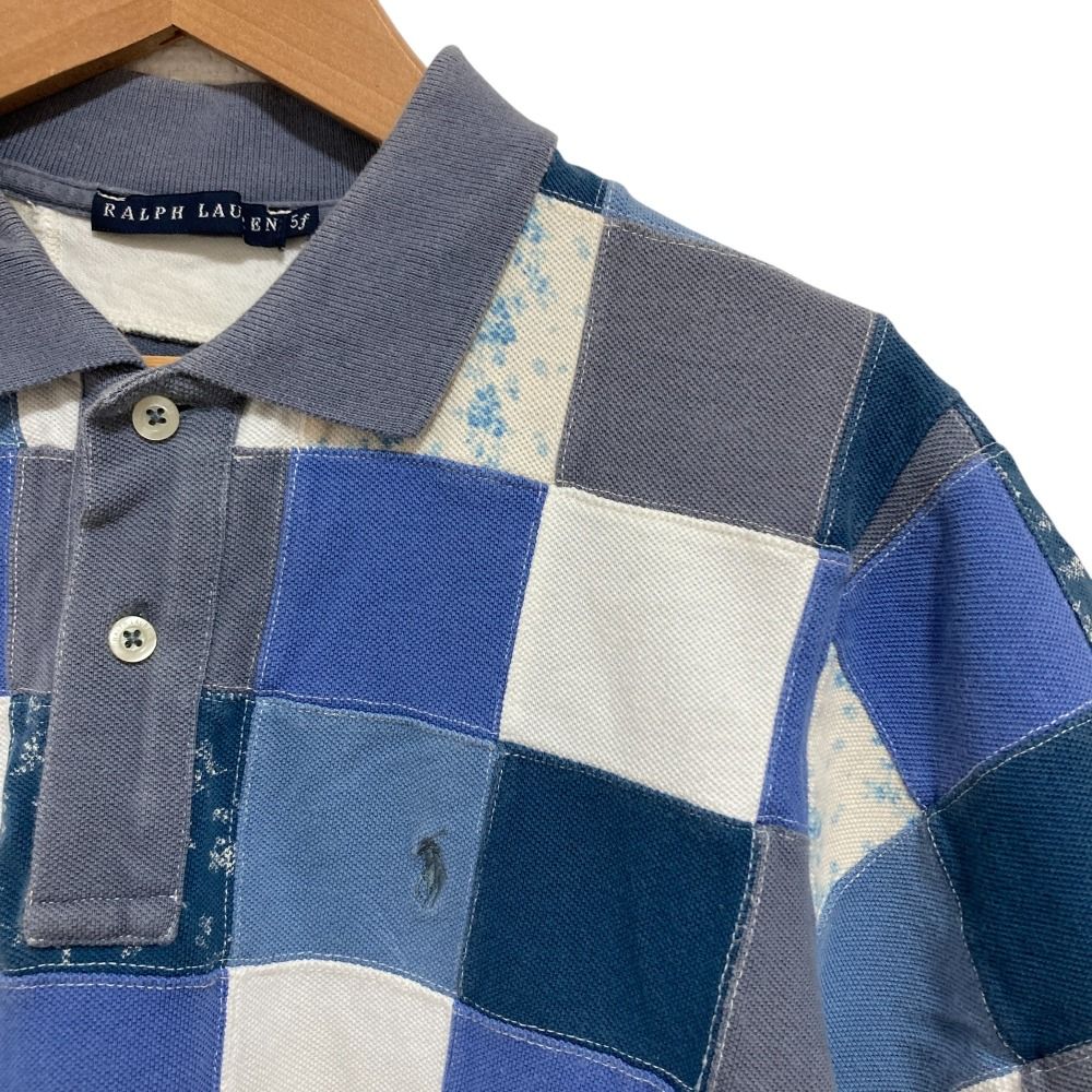 美品 RALPH LAUREN ラルフローレン パッチワーク 半袖 ポロシャツ カットソー 5f ブルー系 レディース 古着 中古 Ralph Lauren - 美品 RALPH LAUREN ラルフローレン パッチワーク