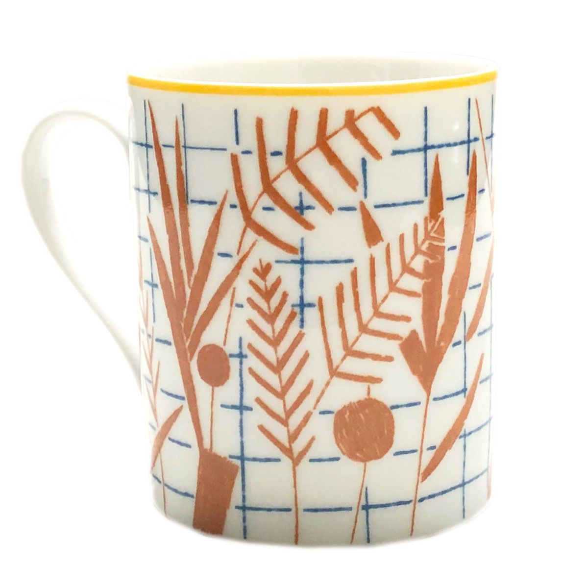 エルメス 食器 マグ HERMES 43131 MUG A WALK IN THE NIGEL PEAKE ウォーク イン ザ ガーデン マグカップ 単品 オレンジ＋ブルー＋イエロー系マルチ