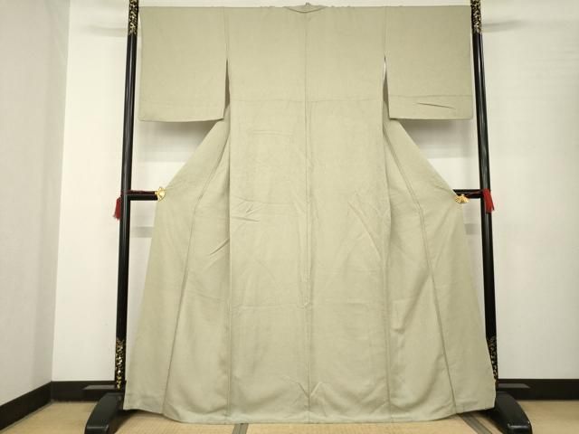 平和屋着物 上質な色無地 草花地紋 白橡色 正絹 AABB7910ck