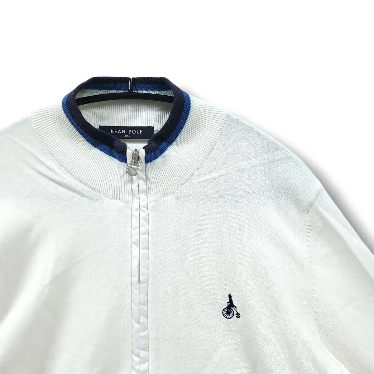 95 BEAN POLE(ビーンポール) 白 スタジアムネック ジップアップ カーディガン