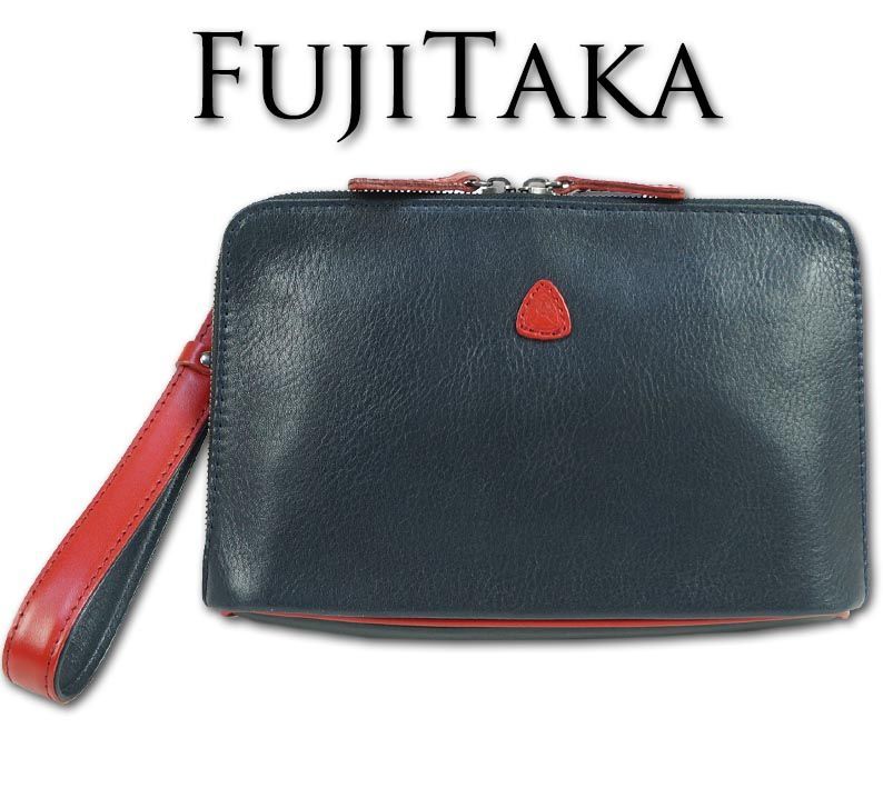 フジタカ FUJITAKA 牛革 クラッチバッグ 紺 日本製 セカンドバッグ