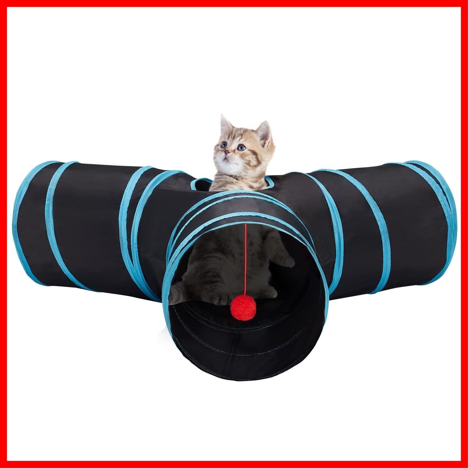 新着商品】ストレス解消 収納便利 運動不足対策 猫遊び フェレットなど噛むおもちゃ うさぎ 超軽量 子犬 三つのトンネル 折りたたみ式  キャットトンネル おもちゃ 3穴付き ペット用品 猫トンネル 猫トンネル ペット玩具 トンネル ポンポン付き ペット用のお BREAKBULK  ...