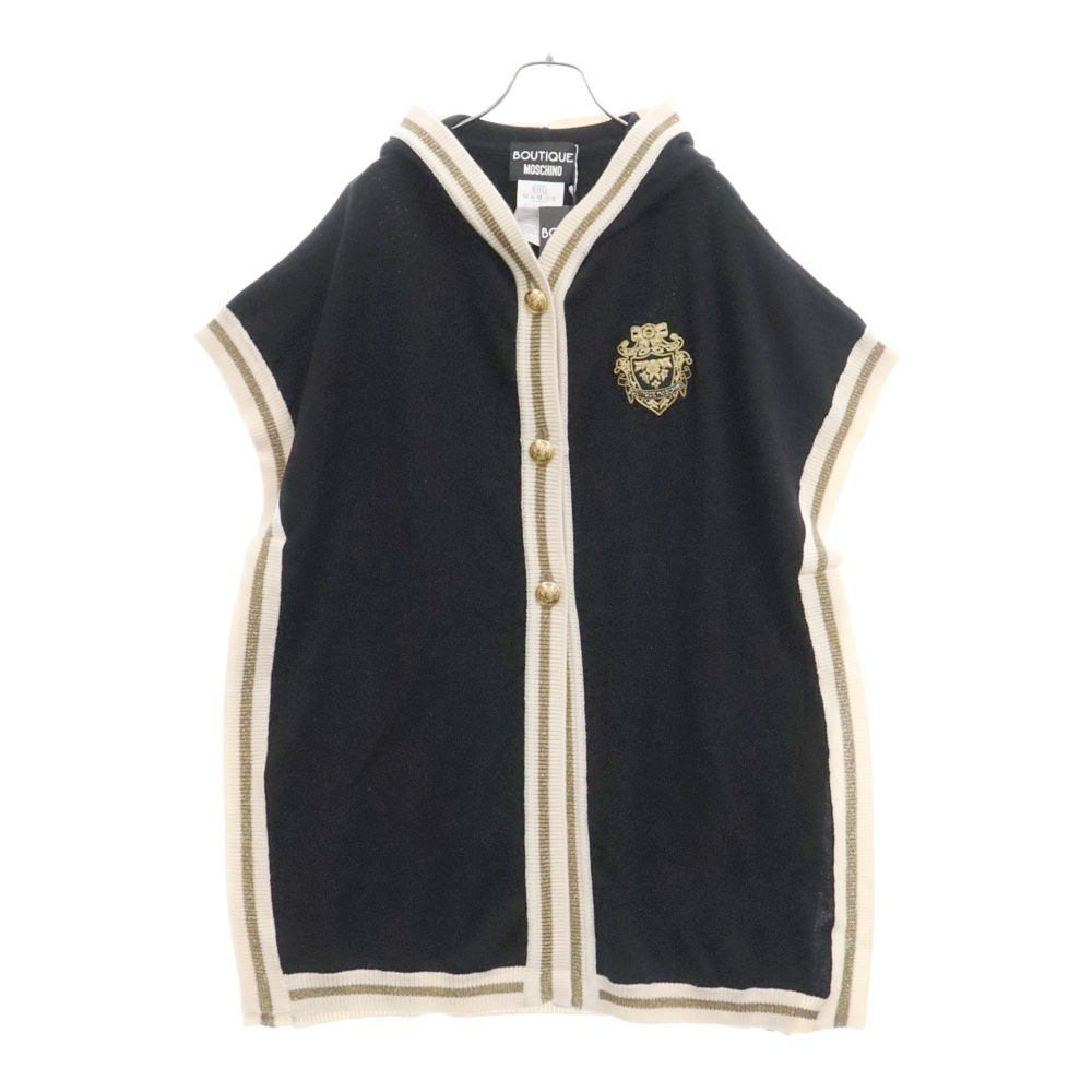 BOUTIQUE MOSCHINO ブティックモスキーノ Cable Knit Button Front Hooded Cardigan 金ボタン エンブレム 半袖 ニットカーディガン ポンチョ レディース 212R A06836100 ブラック BOUTIQUE MOSCHINO (ブティックモスキーノ) Cable Knit Button Front