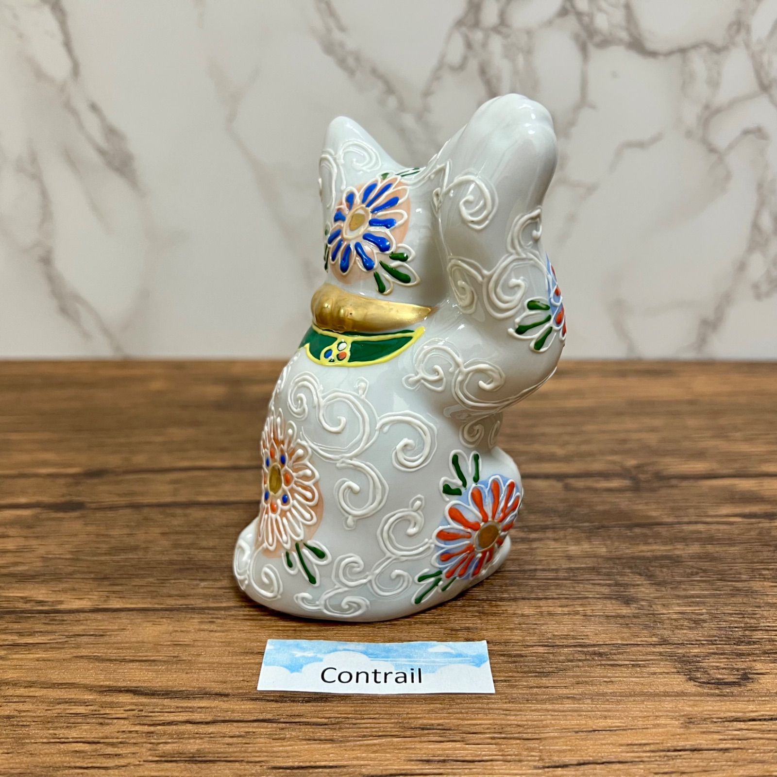 九谷焼】招き猫 4号 白盛 右手 金運招福 縁起物 Maneki Neko