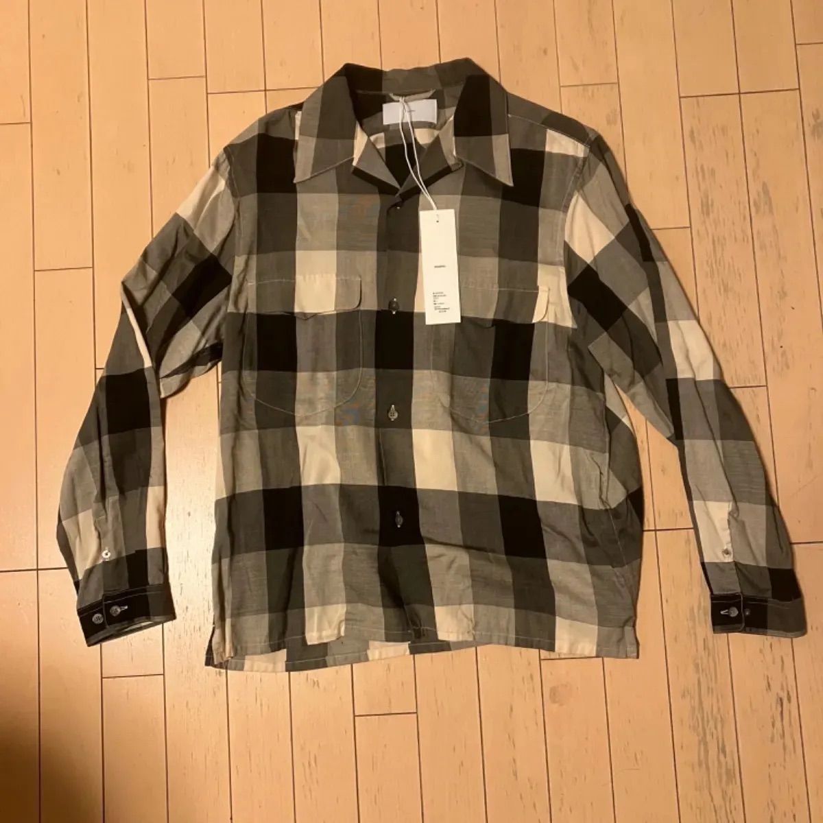 SUGARHILL 22aw BLOCK CHECK OPEN-COLLAR SHIRT (BLACK AND WHITE 