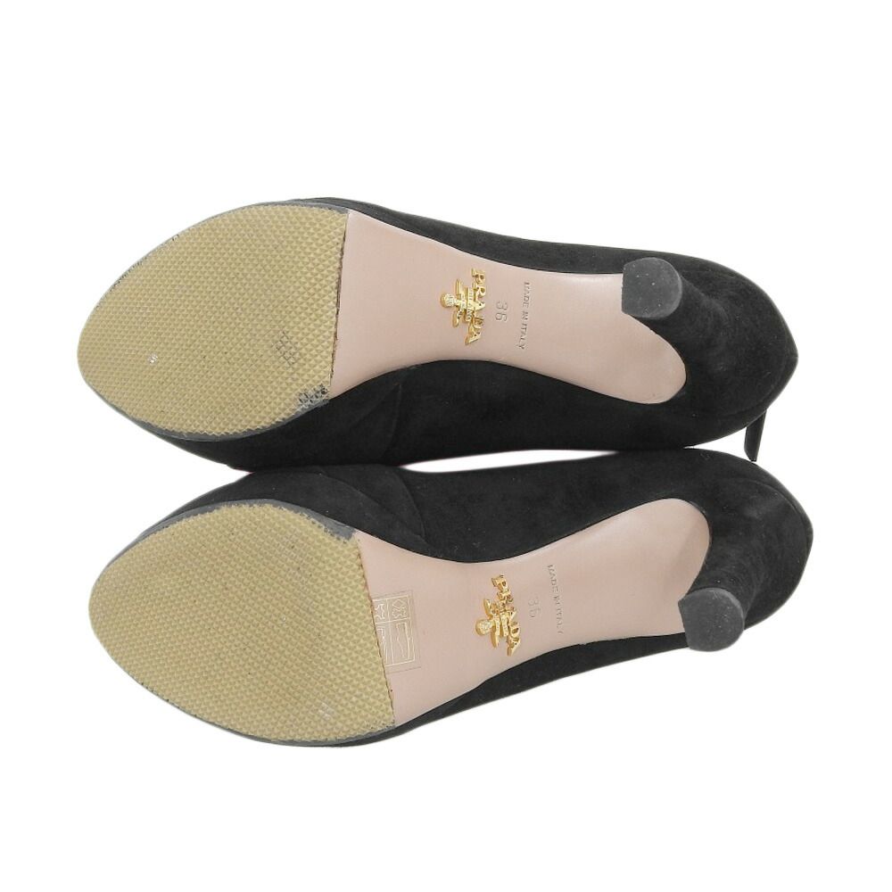 美品 プラダ PRADA 現行青タグ スエードレザー オープントゥ ウェッジ