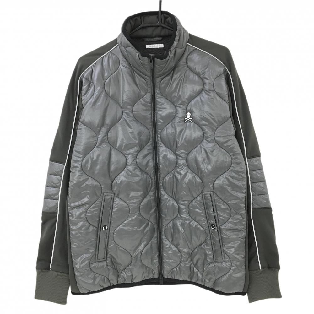 【美品】マークアンドロナ 異素材中綿ジャケット グレー 一部中綿 裏起毛  メンズ 50(XL) ゴルフウェア MARK＆LONA