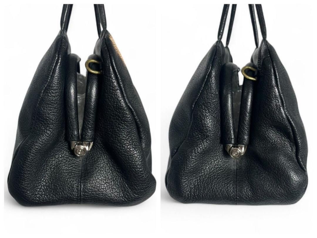 美品❀モノノグ　ガマ口　レザー　2way 黒 レザーショルダーハンドバッグ 美品 mononogu モノノグ 2way ショルダーバッグ ミニボストン がま口
