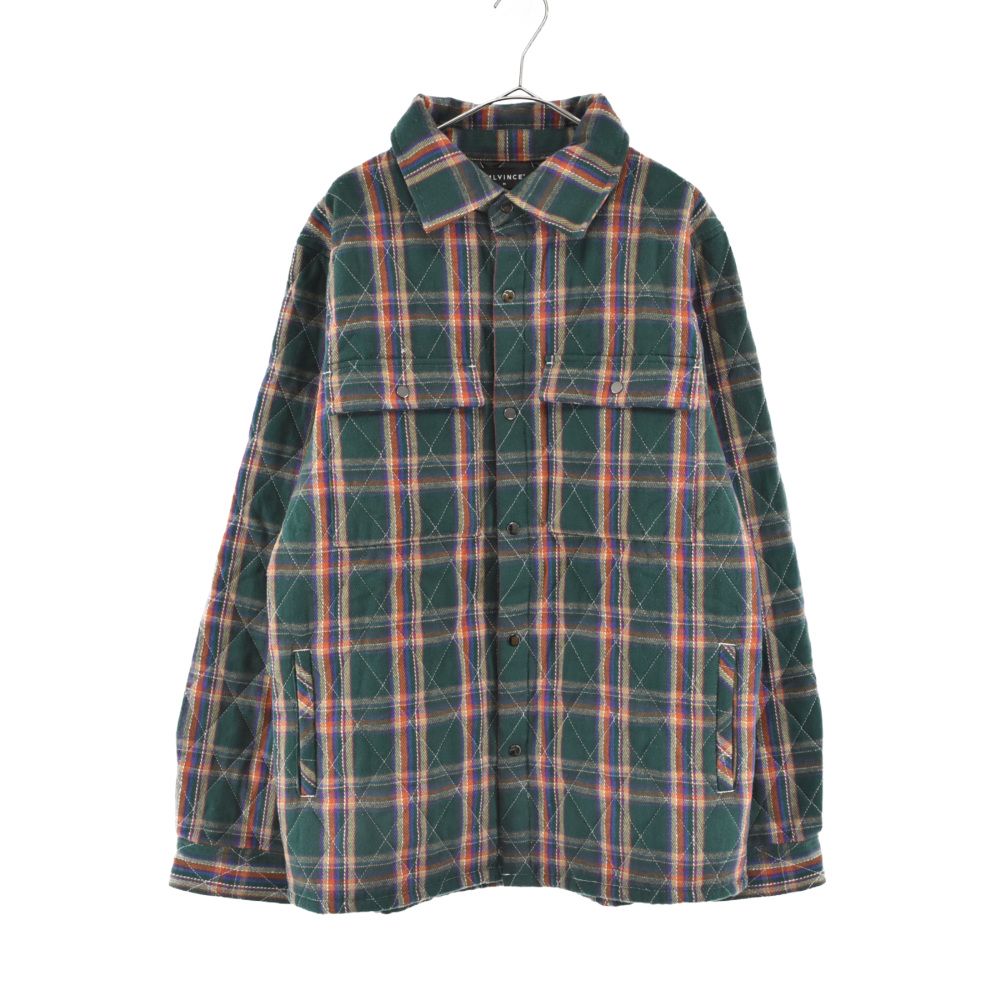 MLVINCE (メルヴィンス) OUILTED CHECK SHIRT JACKET キルティング加工チェック総柄シャツジャケット グリーン