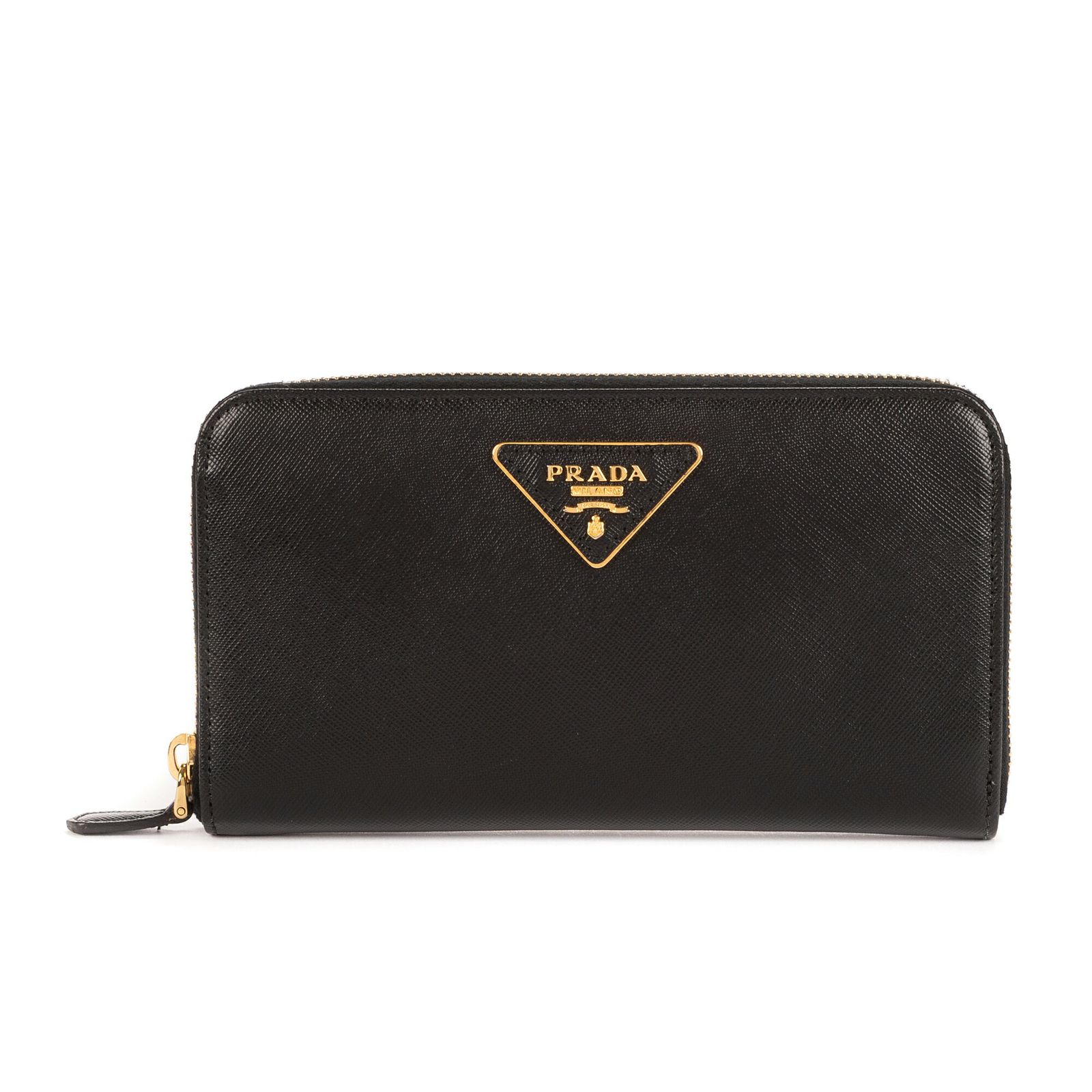 PRADA プラダジップアラウンドウォレット黒サフィアーノレザーA