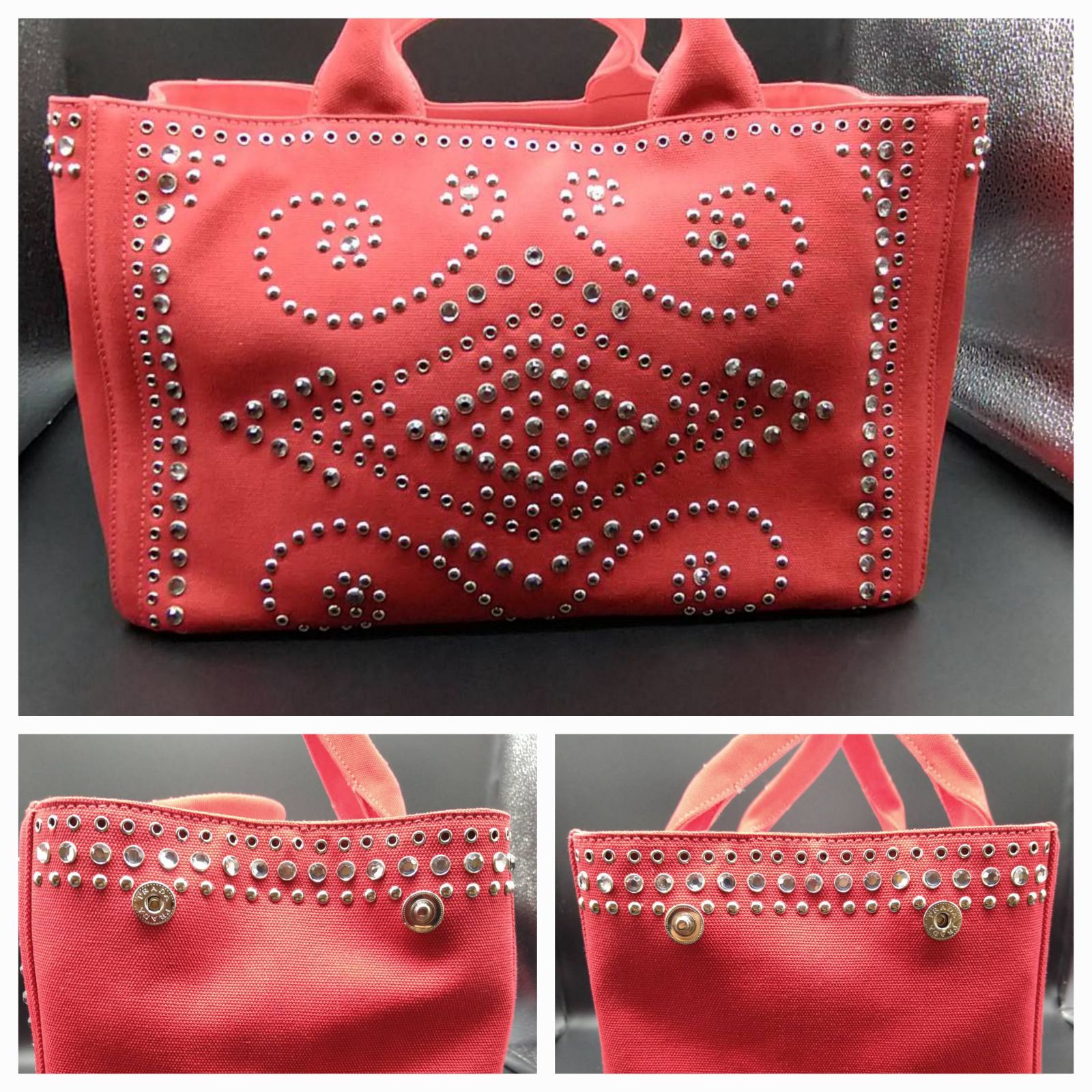 新品同様・未使用・極美品】PRADA プラダ スタッズ 2WAYハンドバッグ ショルダーバッグ レッド系 - メルカリ