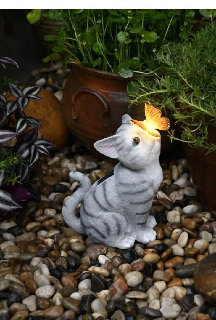 猫と蝶 ガーデンライト オーナメント 太陽光置物 かわいい 庭 インテリア 屋外 置物 ガーデンオーナメント 金魚 小鳥 オブジェ 防水 太陽