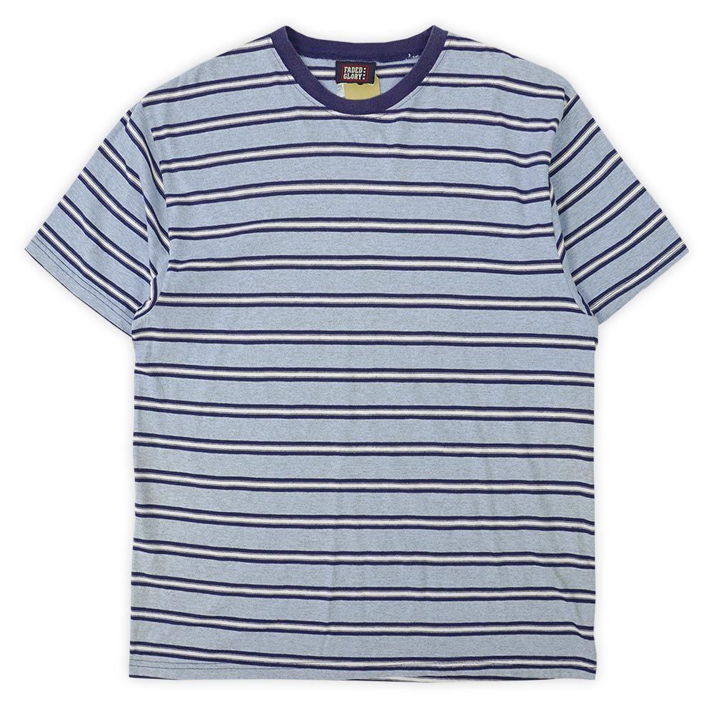 FADED GLORY 90's 90年代 マルチボーダーTシャツ 半袖 クルーネック USA ヴィンテージ ビンテージ VINTAGE アメリカ古着 メンズ Tシャツ カットソー ブルー系 L-XL相当【中古】