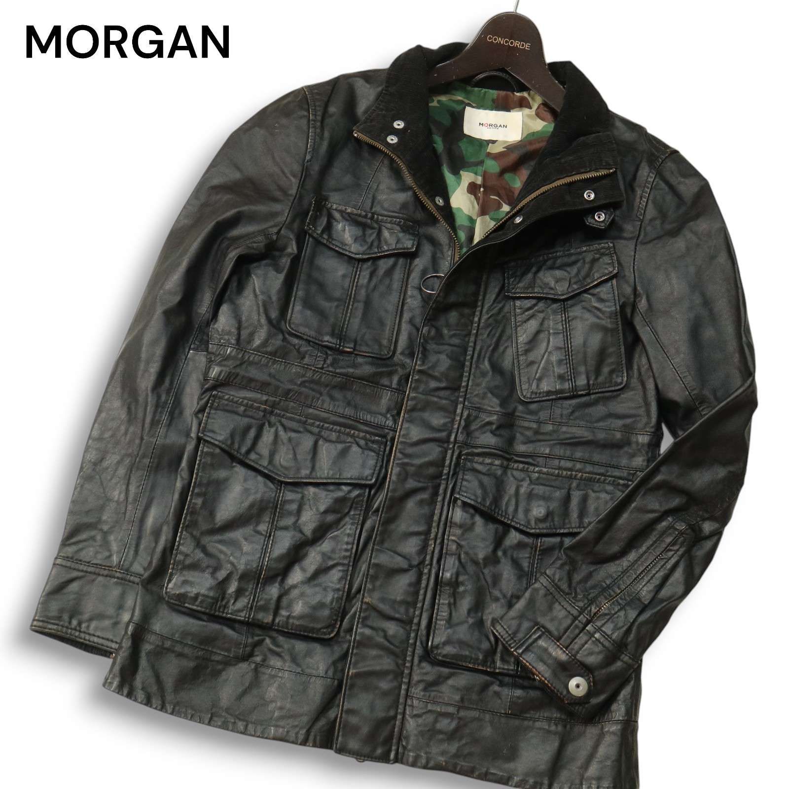状態◎ MORGAN HOMME モルガンオム レザージャケット 羊革 M MORGAN HOMME モルガン オム 秋冬 馬革☆ M-65 ホース ハイド