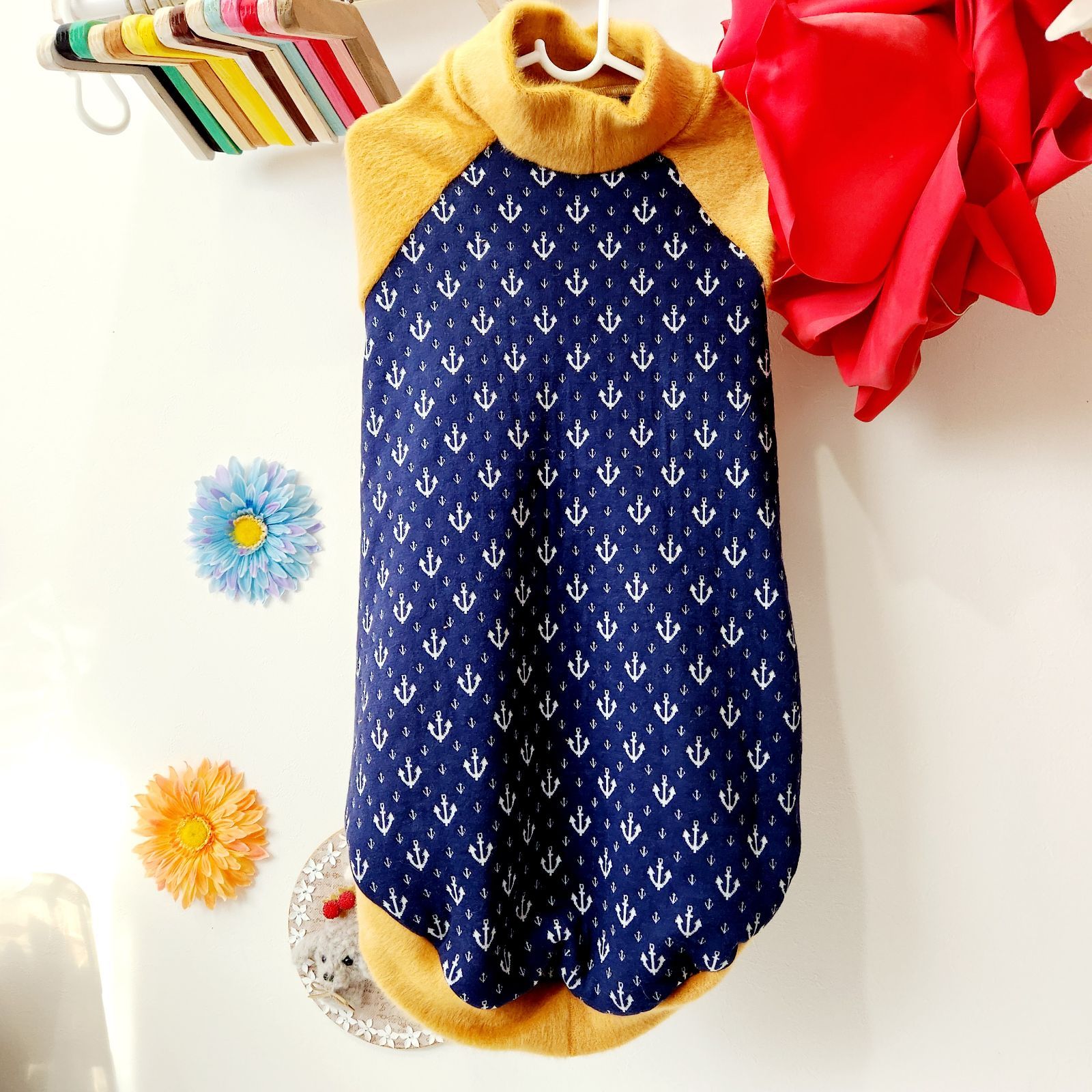 ハンドメイド　犬服 　ラグランT　4L　スタンダードプードルなど（大型犬） 大型犬 服 冬 秋 大型犬用 ハート 刺しゅう ボーダー タンク 抜け毛対策 タンクトップ ゴールデンレトリバー ラブラドール スタンダードプードル  春 夏 袖なし | full of vigor