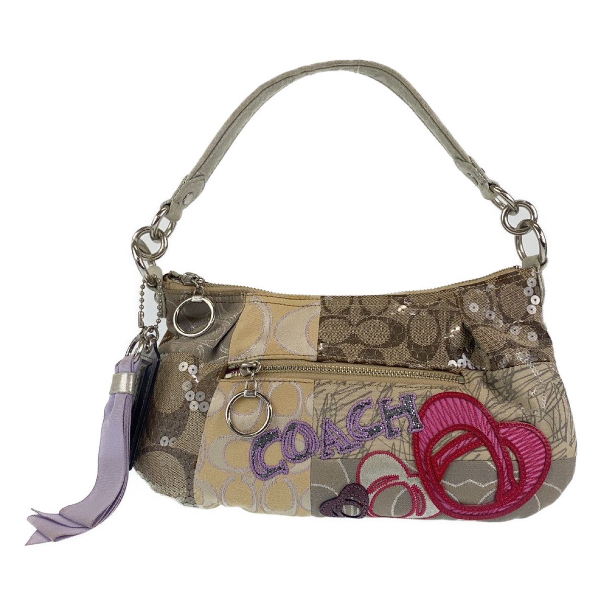 半額以下で買えるクーポン特集 COACH キャンバス マルチカラー ベージュ シグネチャー コーチ バッグ
