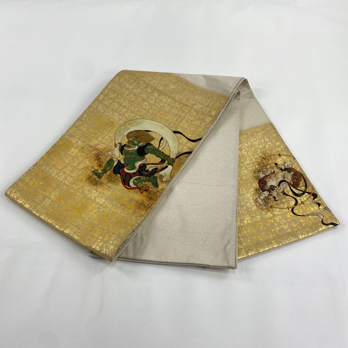 袋帯 名品 風神 雷神 箔 金彩 金色 お太鼓柄 正絹 【中古】 - メルカリ